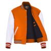 Orange and White Leather Sleeve Varsity Jacket