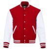 Red and White Leather Sleeve Varsity Jacket