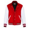 Red and White Leather Sleeve Varsity Jacket