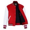 Red and White Leather Sleeve Varsity Jacket