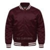 Satin Bomber Varsity Jacket Burgandy