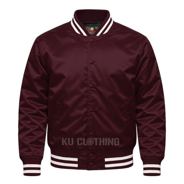 Satin Bomber Varsity Jacket Burgandy
