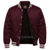 Satin Bomber Varsity Jacket Burgandy