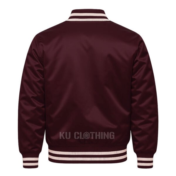 Satin Bomber Varsity Jacket Burgandy