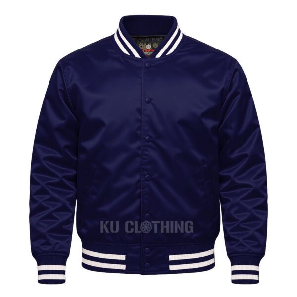 Satin Bomber Varsity Jacket Navy