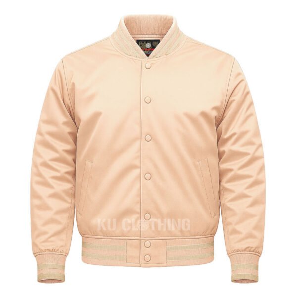 Satin Bomber Varsity Jacket Beige