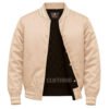 Satin Bomber Varsity Jacket Beige