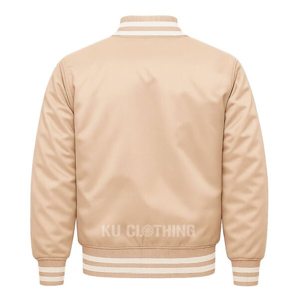 Satin Bomber Varsity Jacket Beige