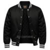 Satin Bomber Varsity Jacket Black