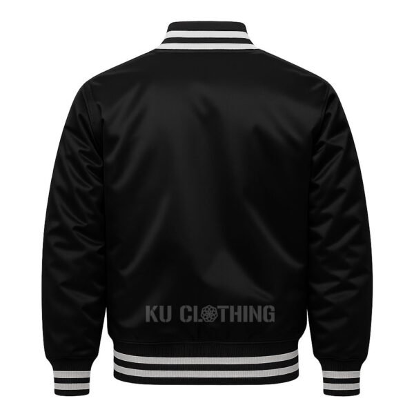 Satin Bomber Varsity Jacket Black