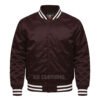 Satin Bomber Varsity Jacket Dark Brown