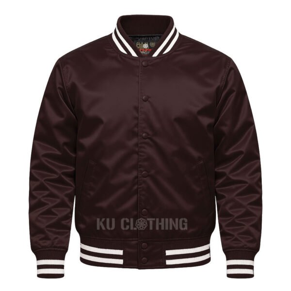 Satin Bomber Varsity Jacket Dark Brown