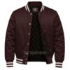 Satin Bomber Varsity Jacket Dark Brown