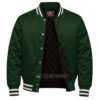 Satin Bomber Varsity Jacket Forest Green