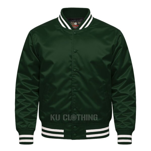 Satin Bomber Varsity Jacket Forest Green