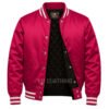 Satin Bomber Varsity Jacket Hot Pink
