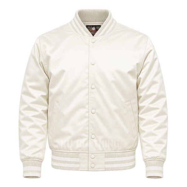 Satin Bomber Varsity Jacket Ivory