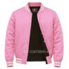 Satin Bomber Varsity Jacket Pink