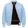 Satin Bomber Varsity Jacket Sky Blue