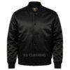 Satin Bomber Varsity Jacket Solid Black