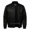Satin Bomber Varsity Jacket Solid Black