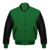 Forest Green and Black Leather Sleeve Varsity Jacket