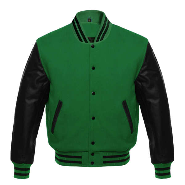 Forest Green and Black Leather Sleeve Varsity Jacket