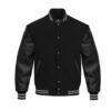 Black leather Sleeve Varsity Jacket Gray Stripes