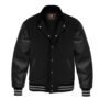 Black leather Sleeve Varsity Jacket Gray Stripes