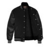 Black leather Sleeve Varsity Jacket Gray Stripes