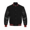 Black Leather Sleeve Varsity Jacket Red Stripes