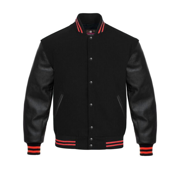 Black Leather Sleeve Varsity Jacket Red Stripes