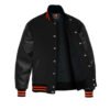 Black Leather Sleeve Varsity Jacket Red Stripes
