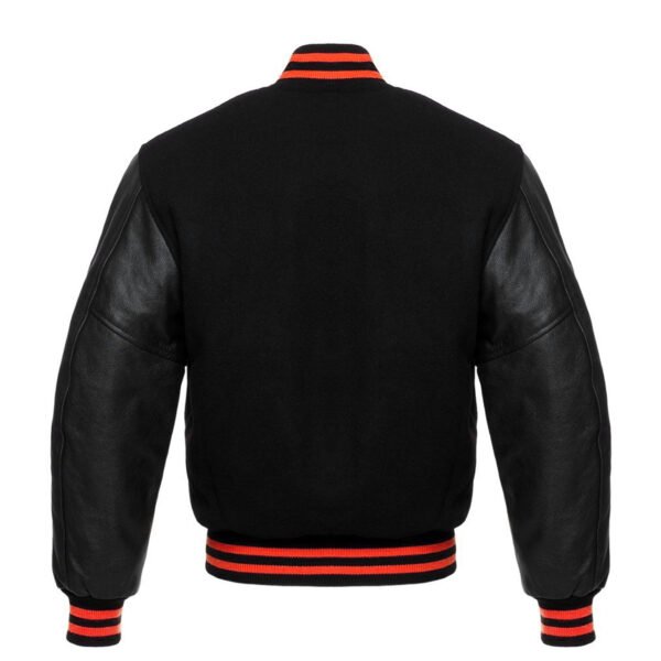 Black Leather Sleeve Varsity Jacket Red Stripes