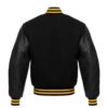 Black leather Sleeve Varsity Jacket Yellow Stripes