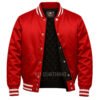 Satin Bomber Varsity Jacket Red