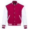 Hot Pink and White Leather Sleeve Varsity Jacket