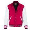 Hot Pink and White Leather Sleeve Varsity Jacket