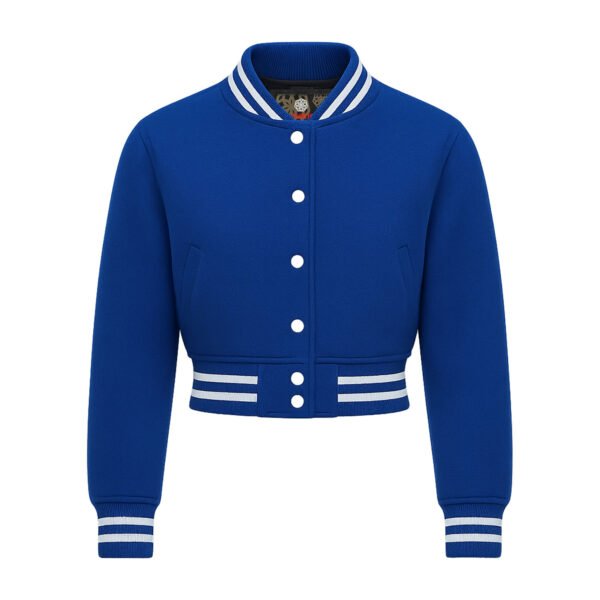 All Wool Women Croptop Baseball Varsity Jacket Blue