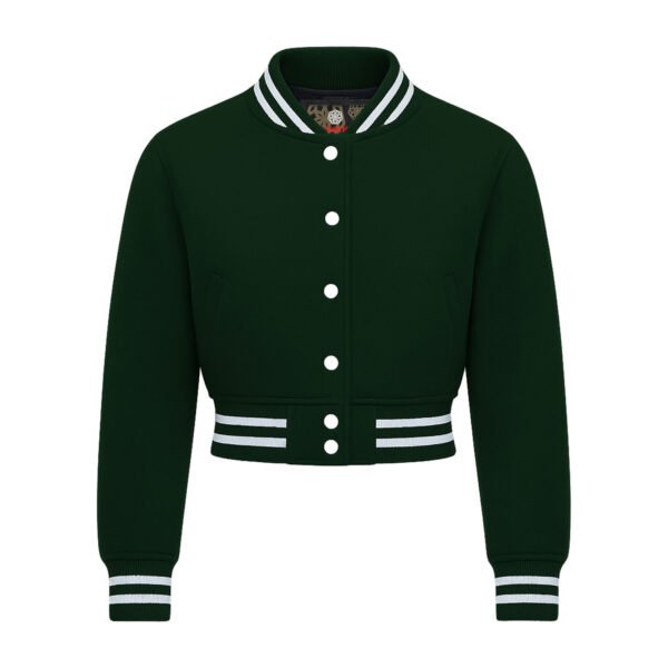 All Wool Women Croptop Baseball Varsity Jacket Forest Green