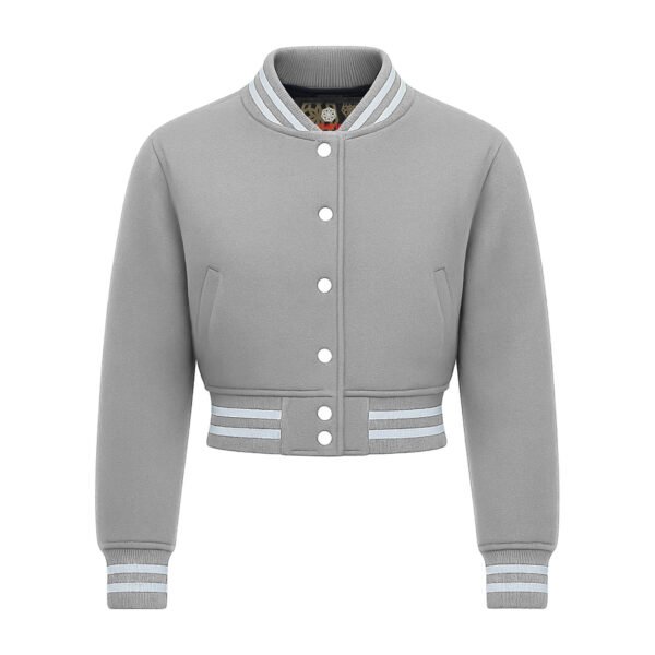 All Wool Women Croptop Baseball Varsity Jacket Grey