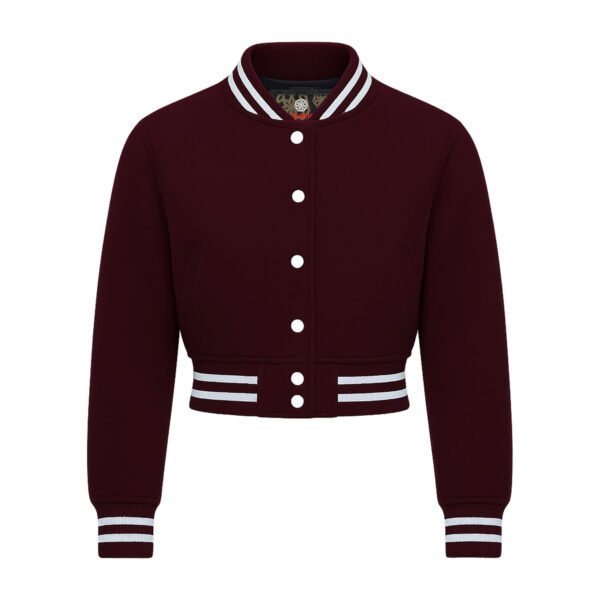 All Wool Women Croptop Baseball Varsity Jacket Maroon