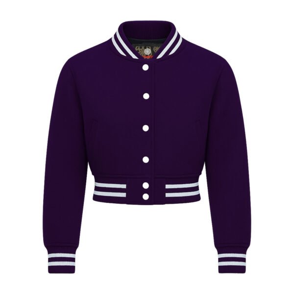 All Wool Women Croptop Baseball Varsity Jacket Dark Purple