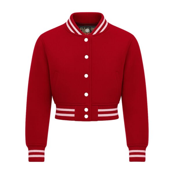 All Wool Women Croptop Baseball Varsity Jacket Red