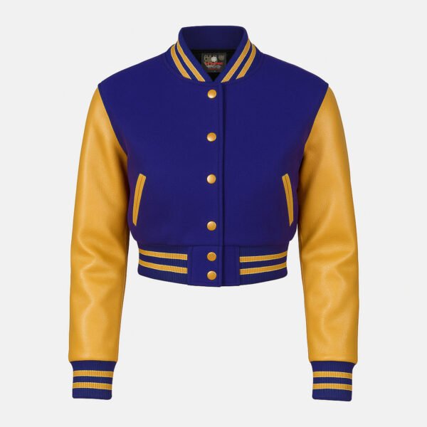 Women Croptop Letterman Varsity Jacket Blue & Gold