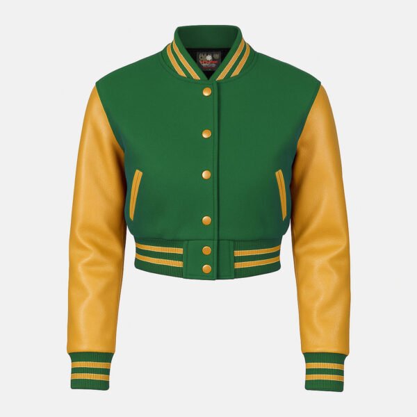 Women Croptop Letterman Varsity Jacket Kelly Green & Gold