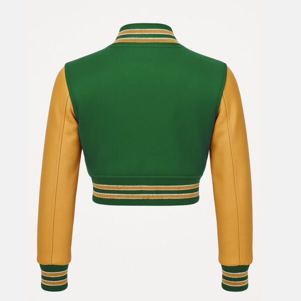 Women Croptop Letterman Varsity Jacket Kelly Green & Gold
