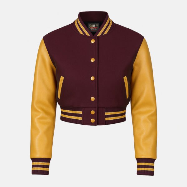 Women Croptop Letterman Varsity Jacket Maroon & Gold