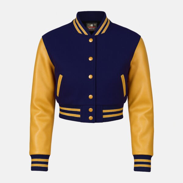 Women Croptop Letterman Varsity Jacket Navy & Gold