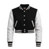 Croptop-White-Black Women Croptop Letterman Varsity Jacket Black & White